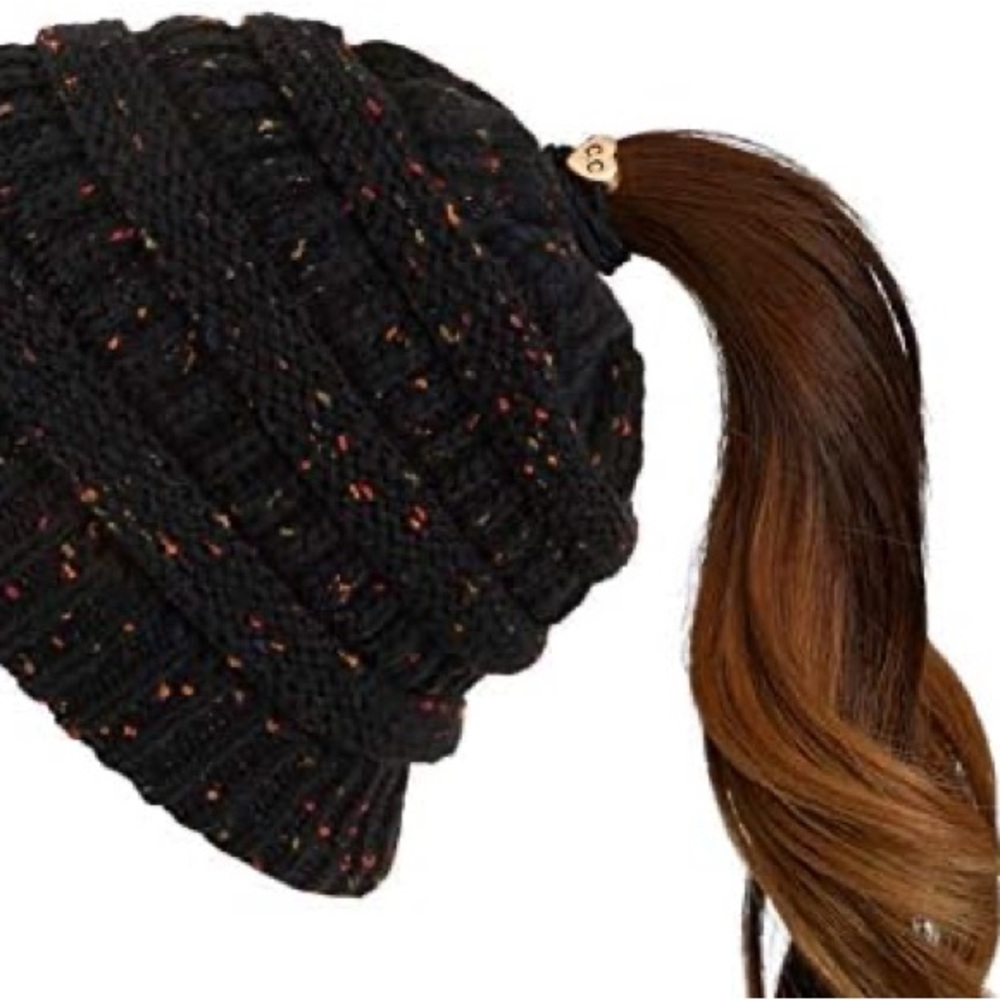 Ribbed Confetti‎ Knit Beanie Tail Hat for Adult